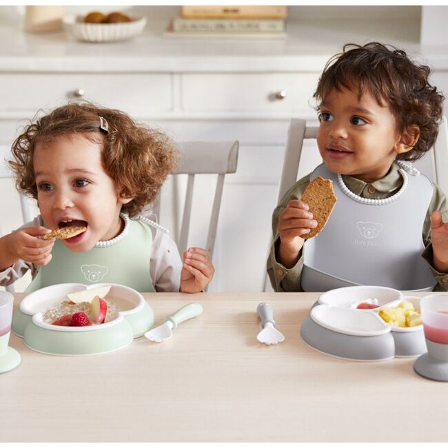 Baby Dinner Set, Gray - Bibs - 3