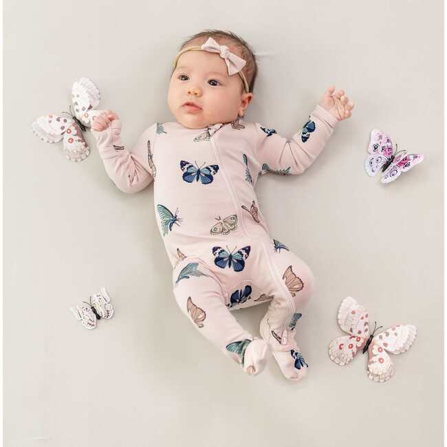 Zippered Footie in Blush Butterfly - Footie Pajamas - 2