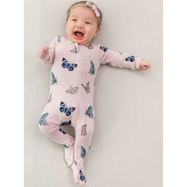 Zippered Footie in Blush Butterfly - Footie Pajamas - 3