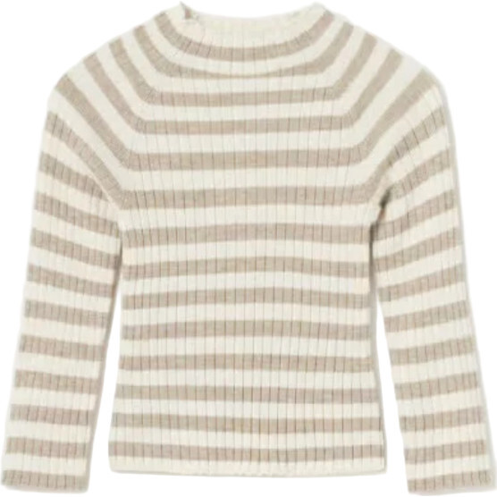 Striped Knit Mockneck, Beige