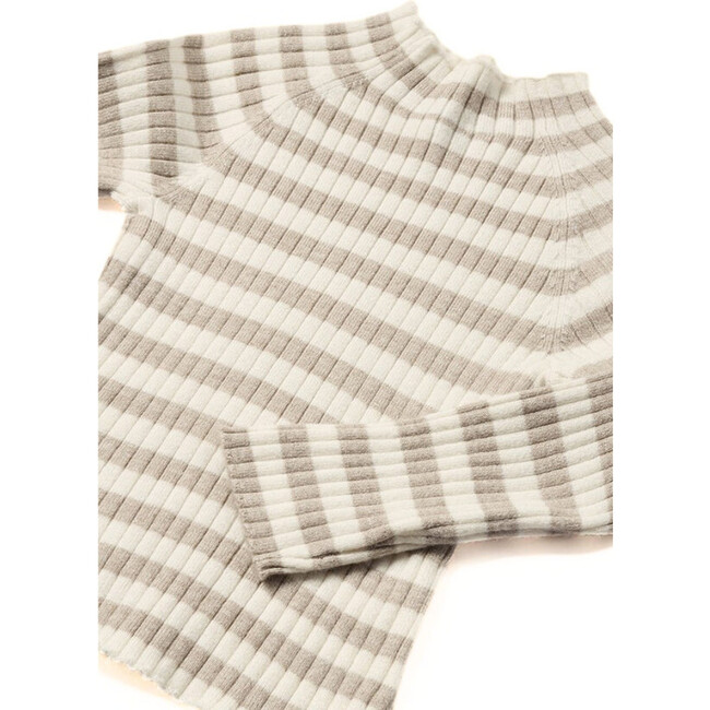 Striped Knit Mockneck, Beige