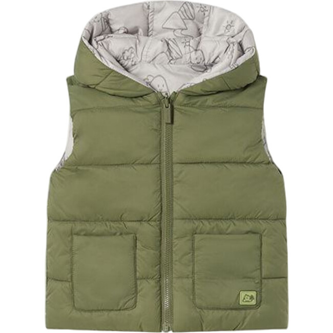 Reversible Printed Padded Vest, Olive