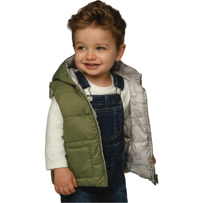 Reversible Printed Padded Vest, Olive - Vests - 2