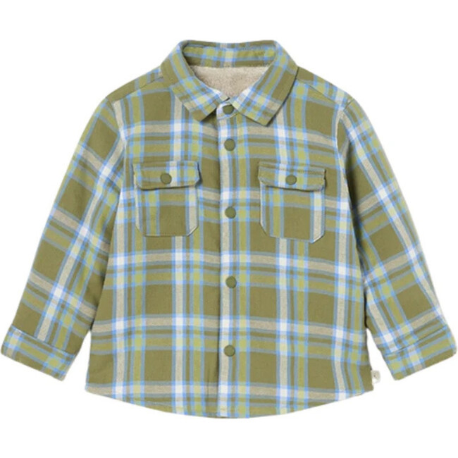 Plaid Shirt With Staples and Fur Lining, Green