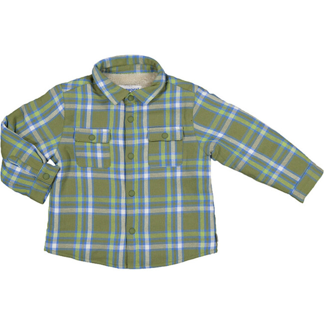 Plaid Shirt With Staples and Fur Lining, Green - Button Downs - 2