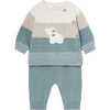 Newborn Boy Striped Jumper and Trousers Set, Blue - Mixed Apparel Set - 1 - thumbnail