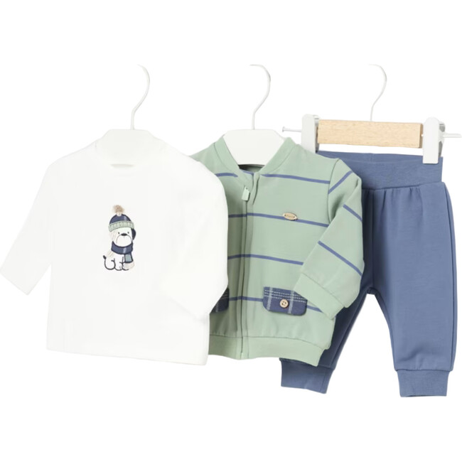Newborn Boy 3 Piece Striped Set, Green