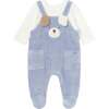 Newborn Boy Corduroy Teddy Romper, Blue - Rompers - 1 - thumbnail
