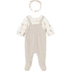 Baby Girl Romper and Headband Set, Beige - Rompers - 1 - thumbnail