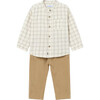 Baby Check Shirt and Pants Set, Beige - Mixed Apparel Set - 1 - thumbnail