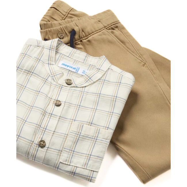 Baby Check Shirt and Pants Set, Beige - Mixed Apparel Set - 2