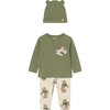 Baby 3 Piece Set with Interactive Motif, Olive Green - Mixed Apparel Set - 1 - thumbnail