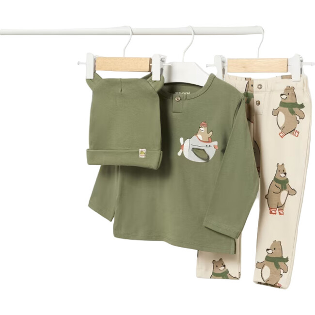 Baby 3 Piece Set with Interactive Motif, Olive Green - Mixed Apparel Set - 2