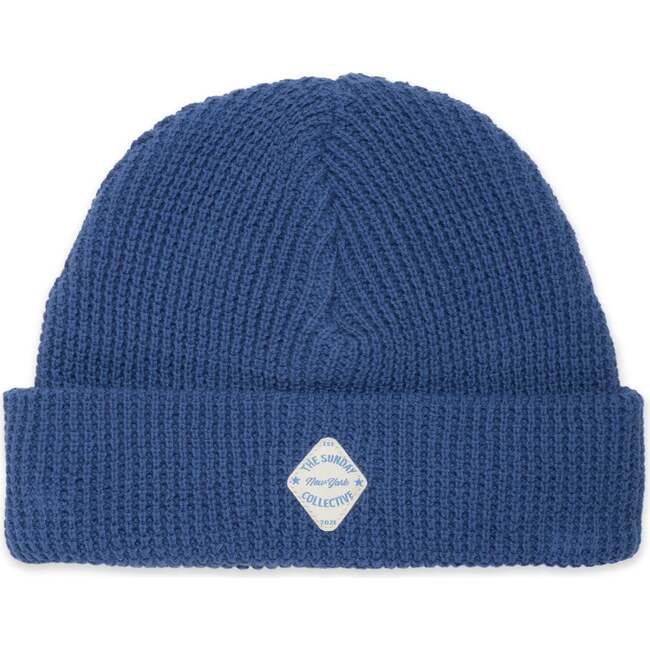 Organic Waffle Knit Beanie in Blue Note