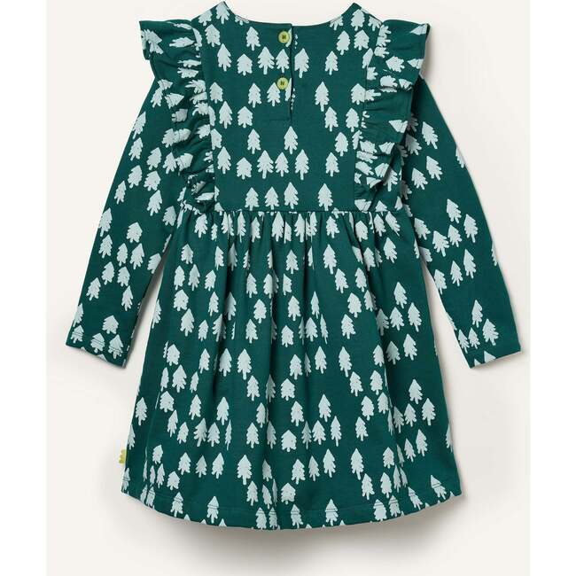 Recycled Cotton Snowy Pine Ruffle Dress, Green - Dresses - 2