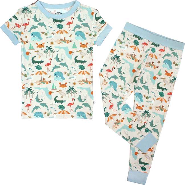 Explore Florida Bamboo Short Sleeve Kids Pajama Pants Set Beige/Multi