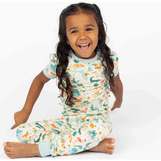 Explore Florida Bamboo Short Sleeve Kids Pajama Pants Set Beige/Multi - Pajamas - 2