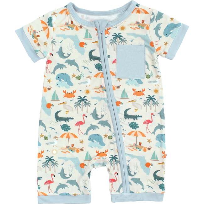 Explore Florida Bamboo Baby Shortie Romper Beige/Multi