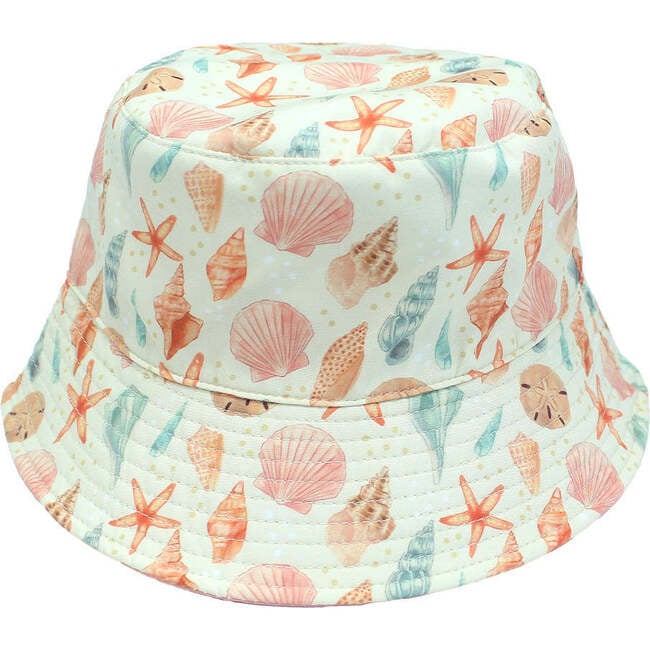 Sandy Seashells and Bubblegum Pink Reversible Bucket Hat Beige/Multi