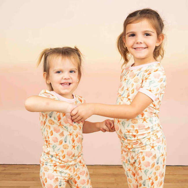 Sandy Seashells Bamboo Short Sleeve Kids Pajama Pants Set Beige/Multi - Pajamas - 2