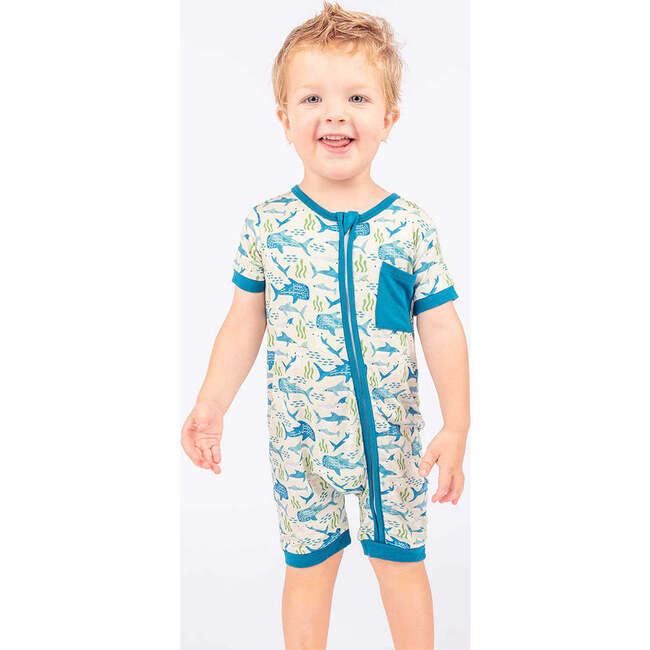 Shark Friends Bamboo Baby Shortie Romper Blue/Multi - Rompers - 2