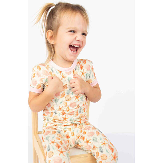 Sandy Seashells Bamboo Short Sleeve Kids Pajama Pants Set Beige/Multi - Pajamas - 3