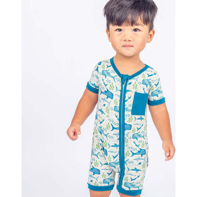 Shark Friends Bamboo Baby Shortie Romper Blue/Multi - Rompers - 3