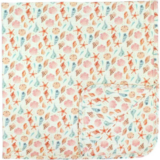 Sandy Seashells Twin Size Bamboo Blanket Beige/Multi