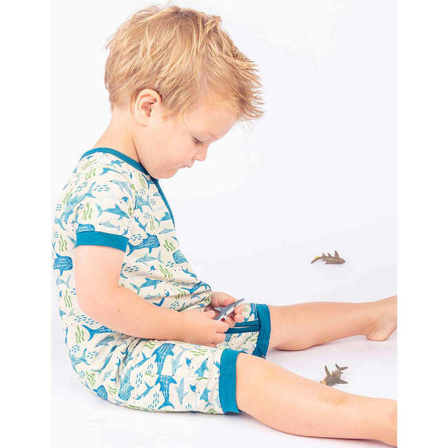 Shark Friends Bamboo Baby Shortie Romper Blue/Multi - Rompers - 4