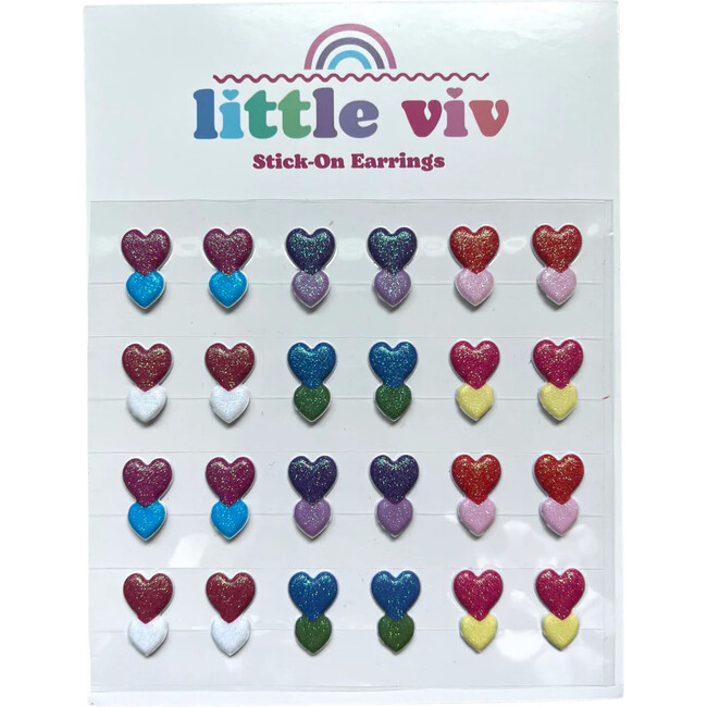 Glitter Double Hearts Stick-On Earrings