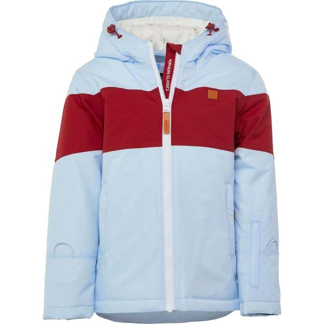 Winter Coat, Cloud Blue with Red Rugby Stripe