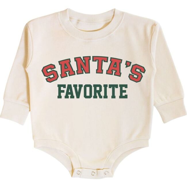 Santa's Favorite Christmas Long Sleeve Romper, Natural