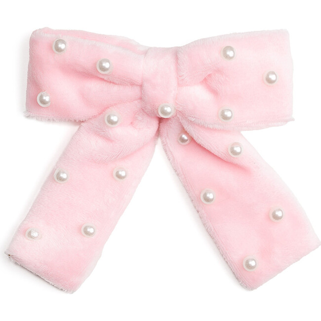 Pink Velvet Pearl Bow Clip, Pink