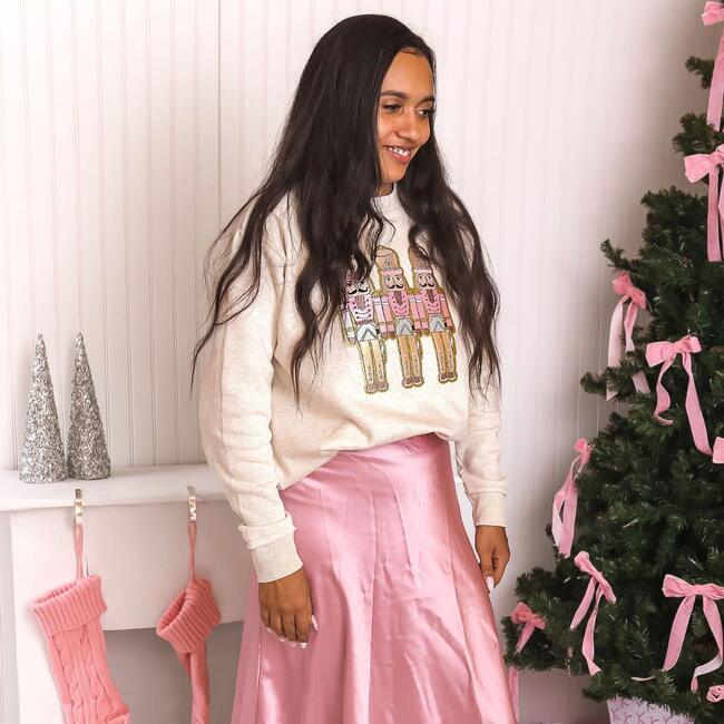 Pastel Nutcracker Patch Christmas Women's Sweatshirt, Natural