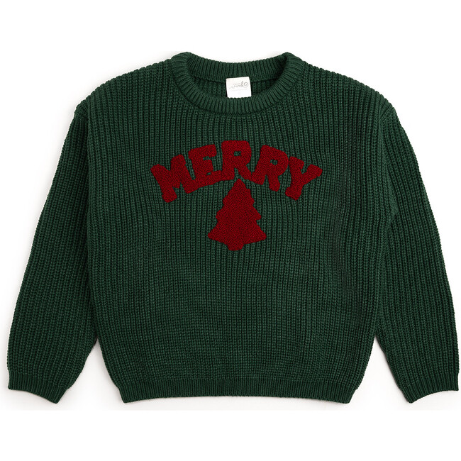 Merry Patch Christmas Knit Sweater, Forest Green
