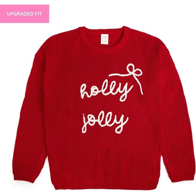 Holly Jolly Bow Christmas Knit Women's Sweater, Ruby Red
