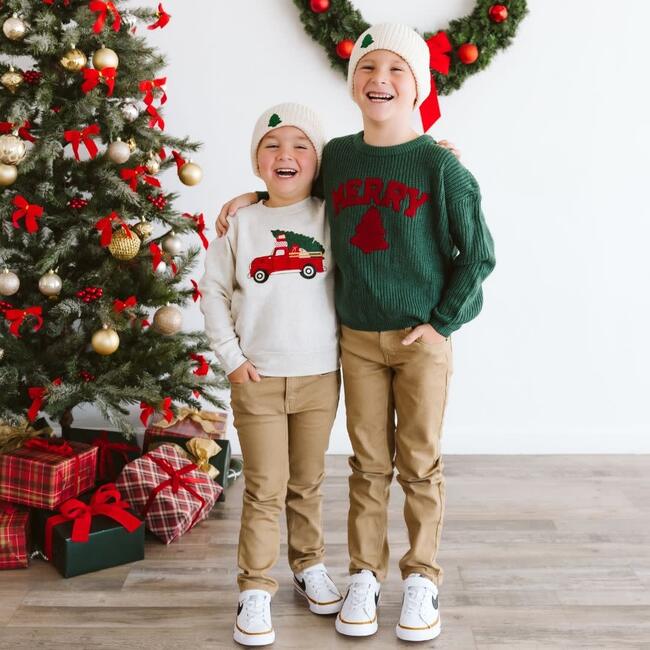 Merry Patch Christmas Knit Sweater, Forest Green - Sweaters - 4