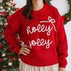 Holly Jolly Bow Christmas Knit Women's Sweater, Ruby Red - Sweaters - 3