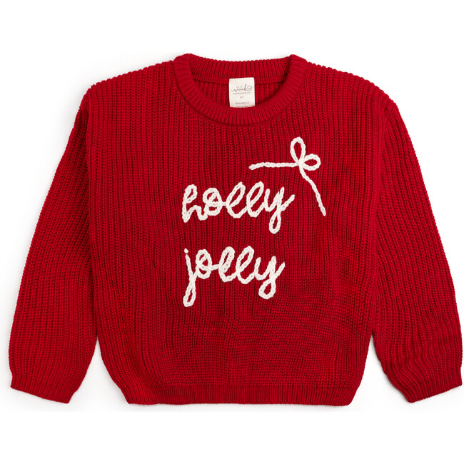 Holly Jolly Bow Christmas Knit Sweater, Ruby Red