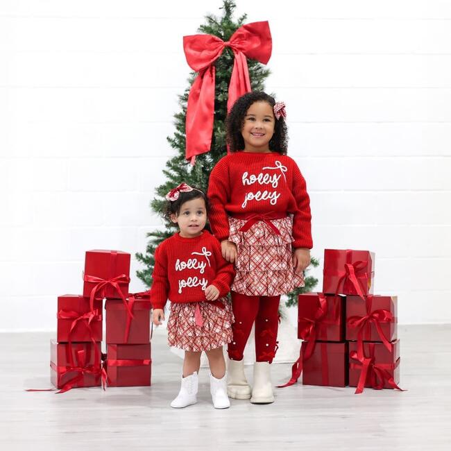 Holly Jolly Bow Christmas Knit Sweater, Ruby Red - Sweaters - 5