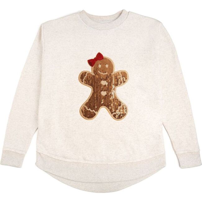 Gingerbread Sequin Patch Christmas Women's Sweatshirt, Natural