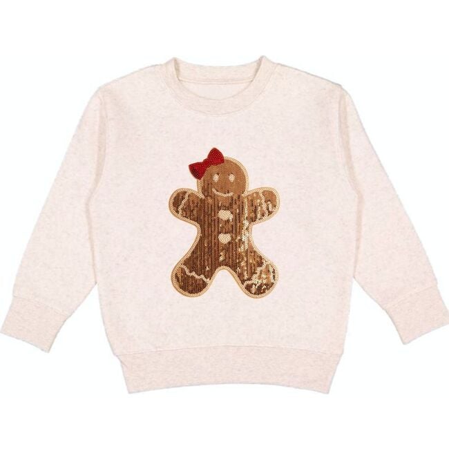 Gingerbread Sequin Patch Christmas Sweatshirt, Natural