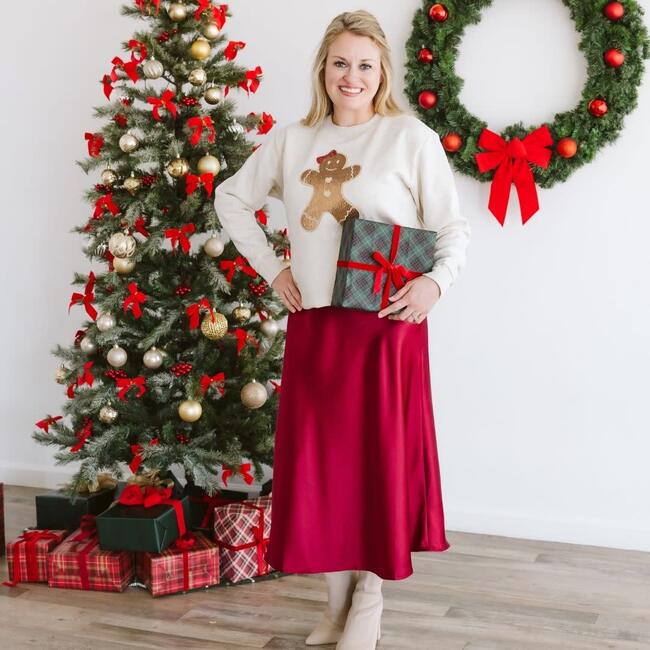 Gingerbread Sequin Patch Christmas Women's Sweatshirt, Natural - Sweatshirts - 2