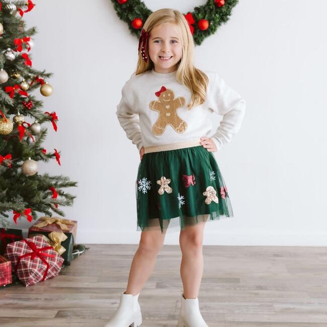 Gingerbread Sequin Patch Christmas Sweatshirt, Natural