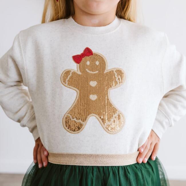 Gingerbread Sequin Patch Christmas Sweatshirt, Natural - Sweatshirts - 3