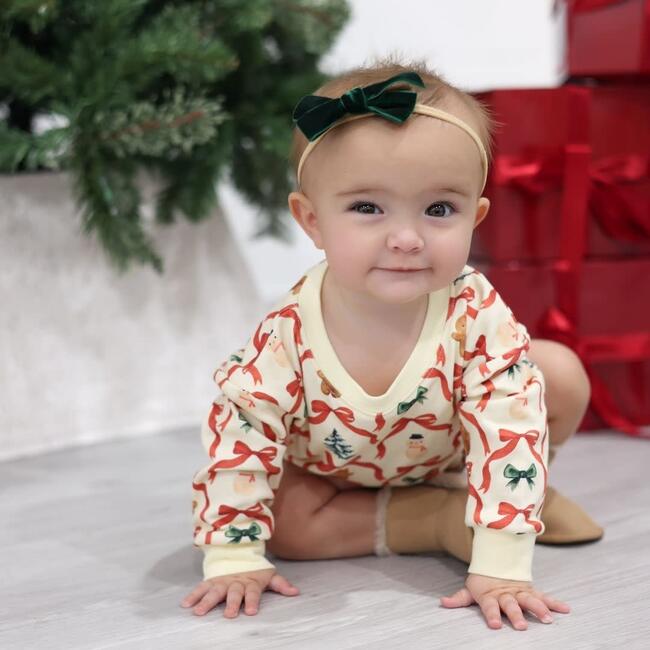 Emerald Green Velvet Bow Christmas Baby Headband, Emerald Green - Headbands - 3