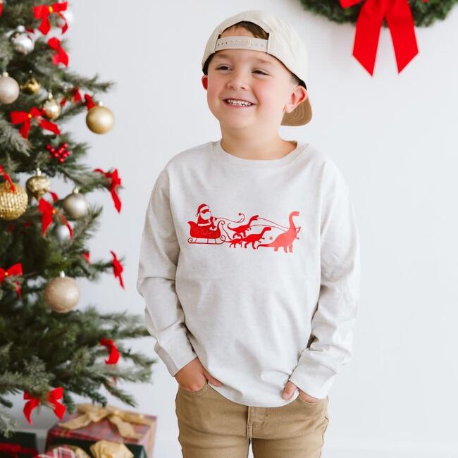 Dino Christmas Long Sleeve Shirt, Natural - T-Shirts - 2