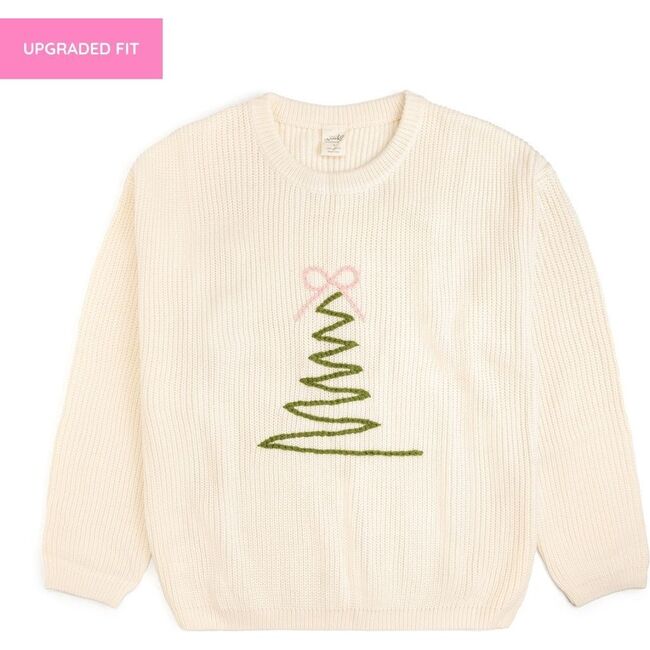 Coquette Christmas Tree Knit Women's Sweater, Natural