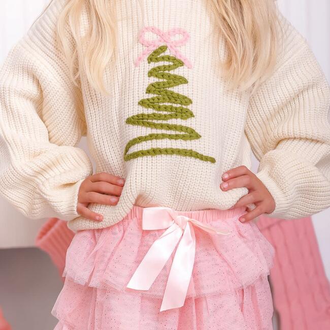 Coquette Christmas Tree Knit Sweater, Natural - Sweaters - 3