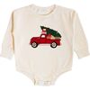 Christmas Truck Patch Long Sleeve Romper, Natural - Rompers - 1 - thumbnail